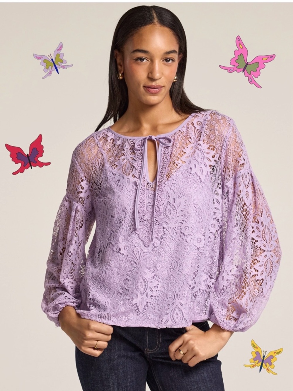 Old Navy x Anna Sui Lavender Lace Applique Women's Top